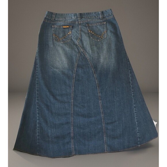 WAH JEANS Denim Maxi Skirt Embroidered Studded Size 20 Vintage Western Boho - Picture 2 of 7